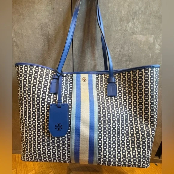 Tory Burch Blue and Cream Women's Tote Bag - Picture 1 of 10